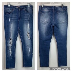 JustFab ankle crop stretch sexy skinny faded distressed medium wash jeans, EUC